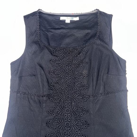 Boden Dress Sheath US Size 6R Black Sleeveless Front Lace Detail Lined Classic - Picture 2 of 14